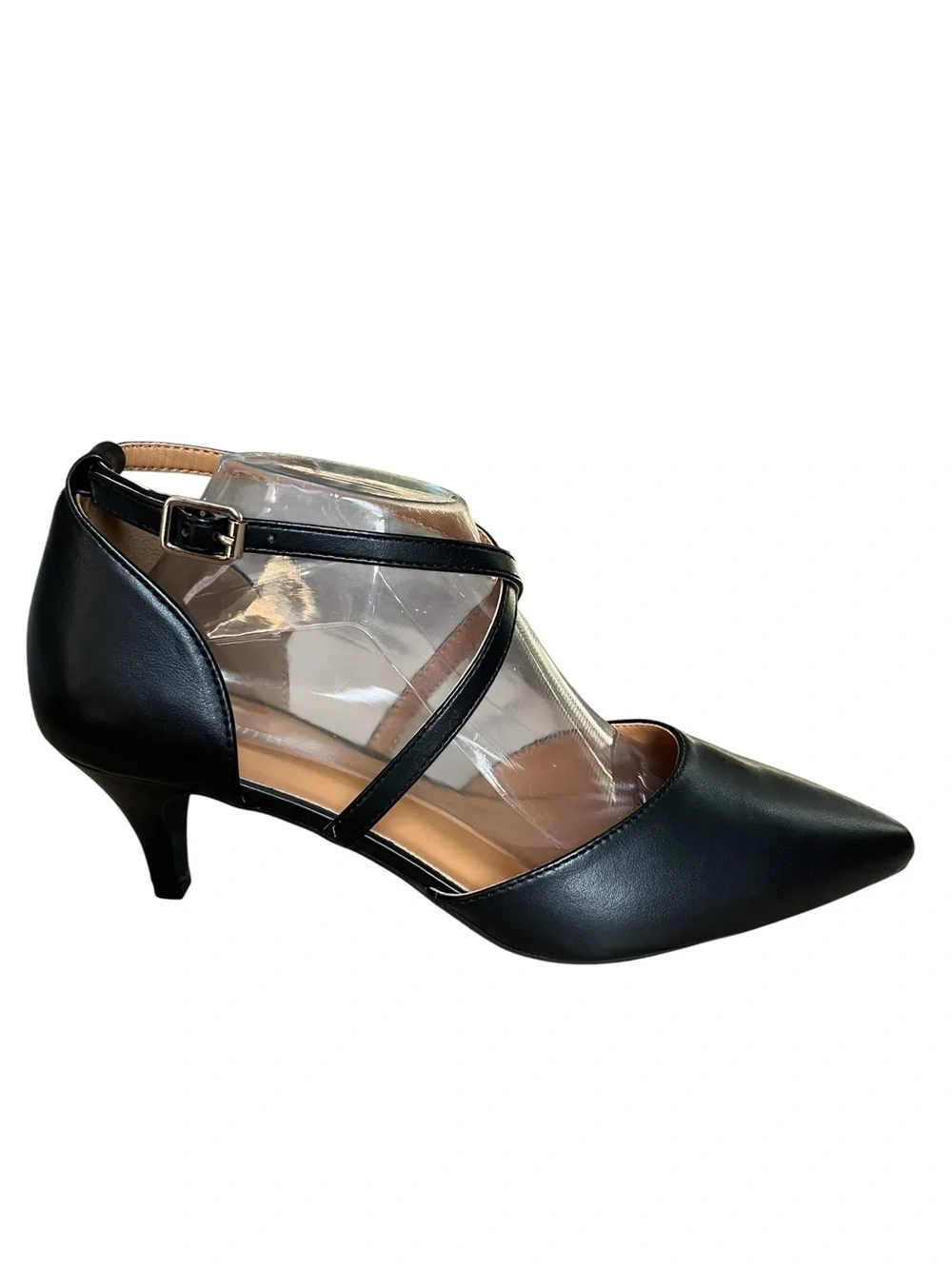 Greatonu women's kitten heel pumps featuring a pointed toe and strappy crossover